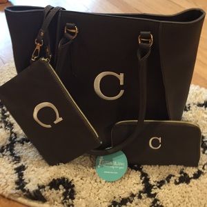 Initials,inc charcoal grey vinyl bag set